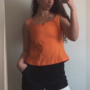 Vintage 90s A-List Orange Zip Back Notch Neckline Tank